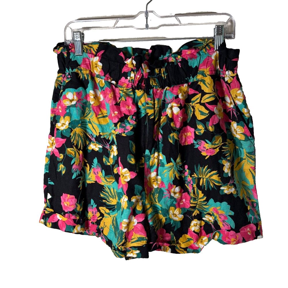 Express Shorts Women's Large Paperbag High Waisted Linen Blend Colorful